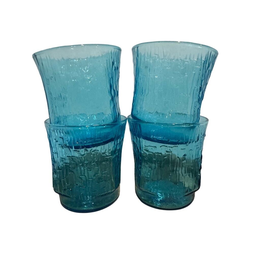 Anchor Hocking Pagoda Laser Blue Glasses Set 4
